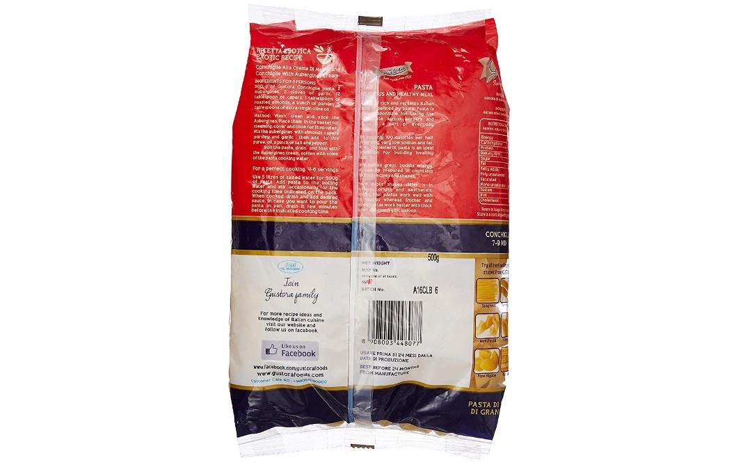 Gustora Conchiglie Pasta    Pack  500 grams